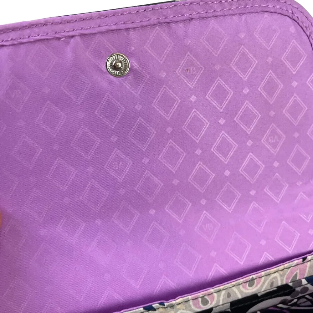 Vera Bradley Navy Purple Womens Quilted Floral Wallet Wristlet Coin Purse Bag - Picture 15 of 16